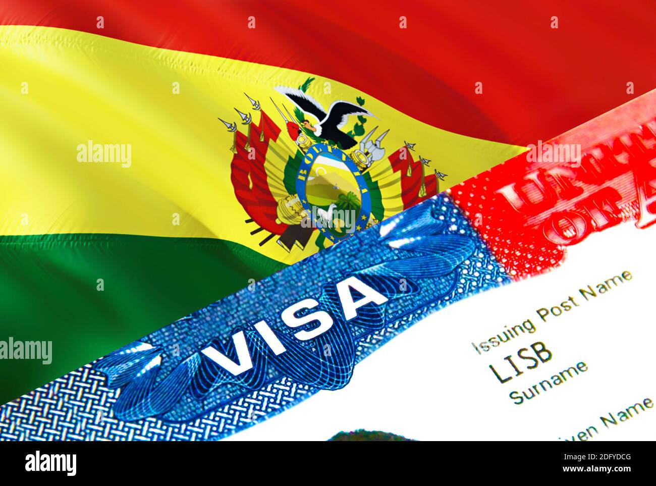 Bolivia Immigration Visa Closeup Visa To Bolivia Focusing On Word VISA   Bolivia Immigration Visa Closeup Visa To Bolivia Focusing On Word Visa 3d Rendering Travel Or Migration To Bolivia Destination Concept With Visa In 2DFYDCG 