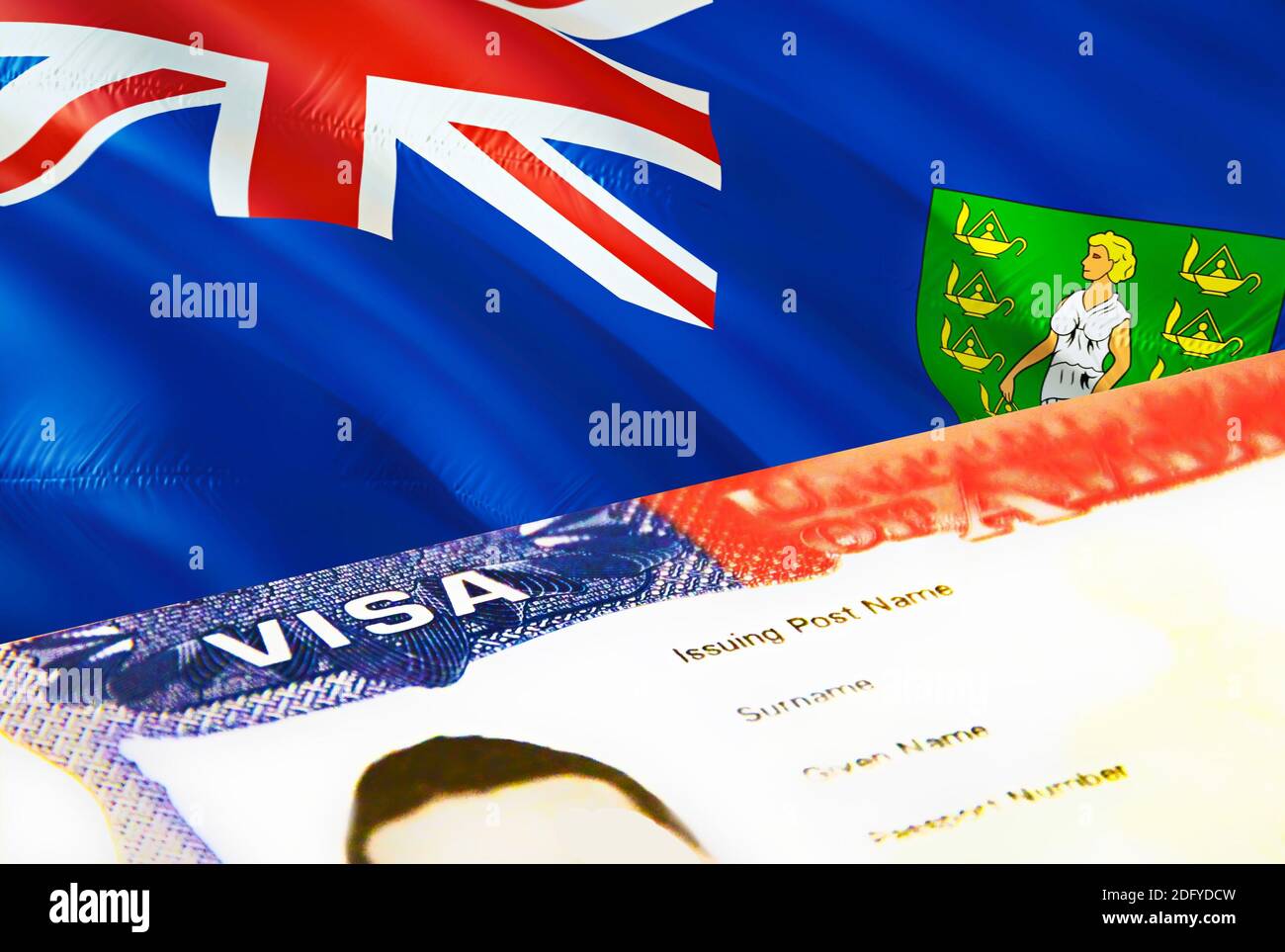 British Virgin Islands immigration document close up. Passport visa on