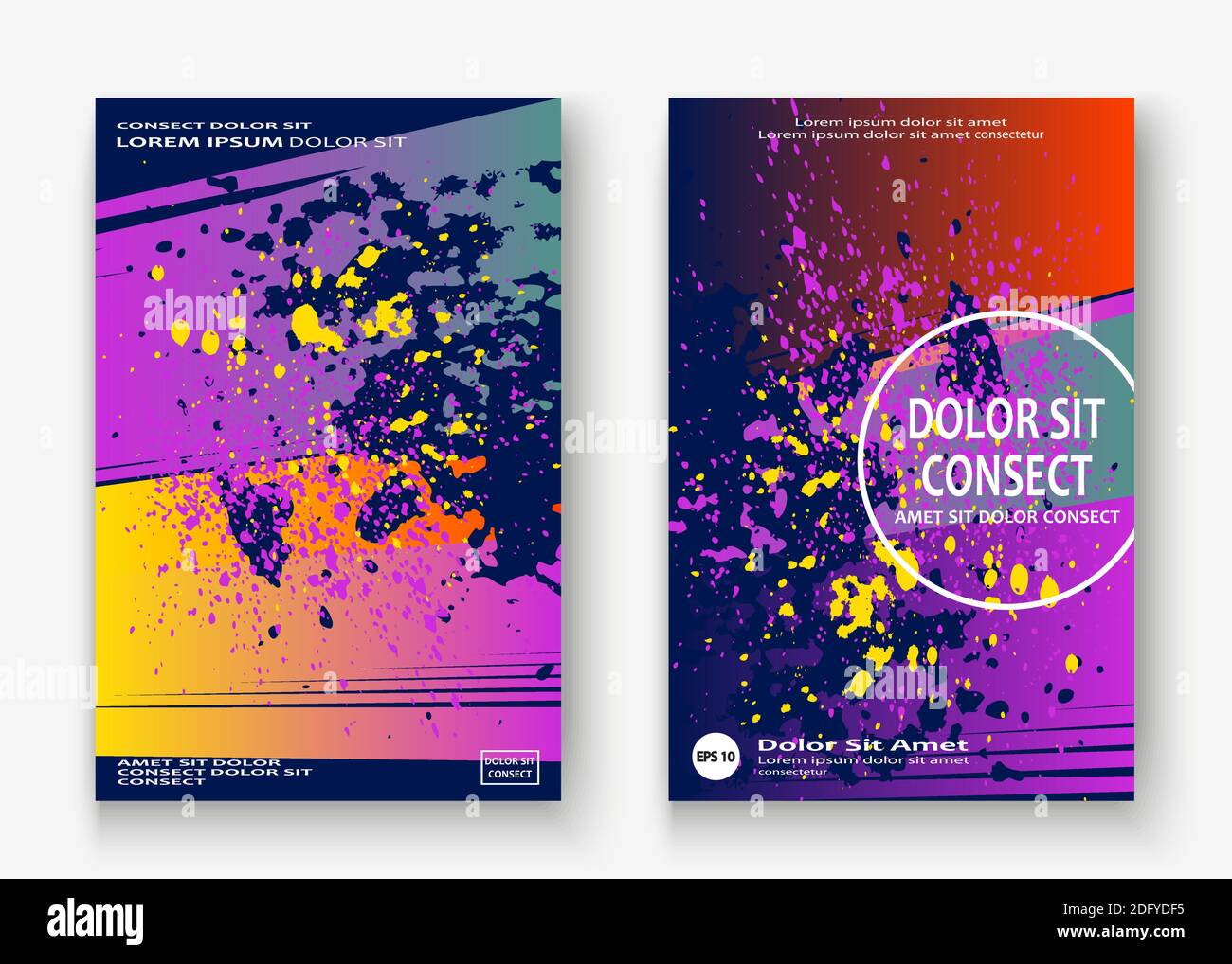 Creative cover frame design paint splatter vector illustration. Neon blurred blue red gradient watercolor abstract template design leaflet. Colorful s Stock Vector