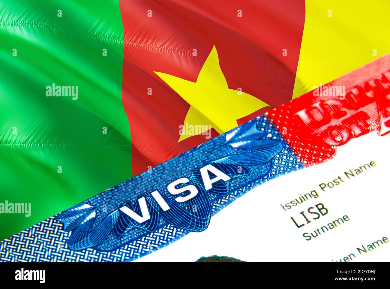 Cameroon immigration visa. Closeup Visa to Cameroon focusing on word
