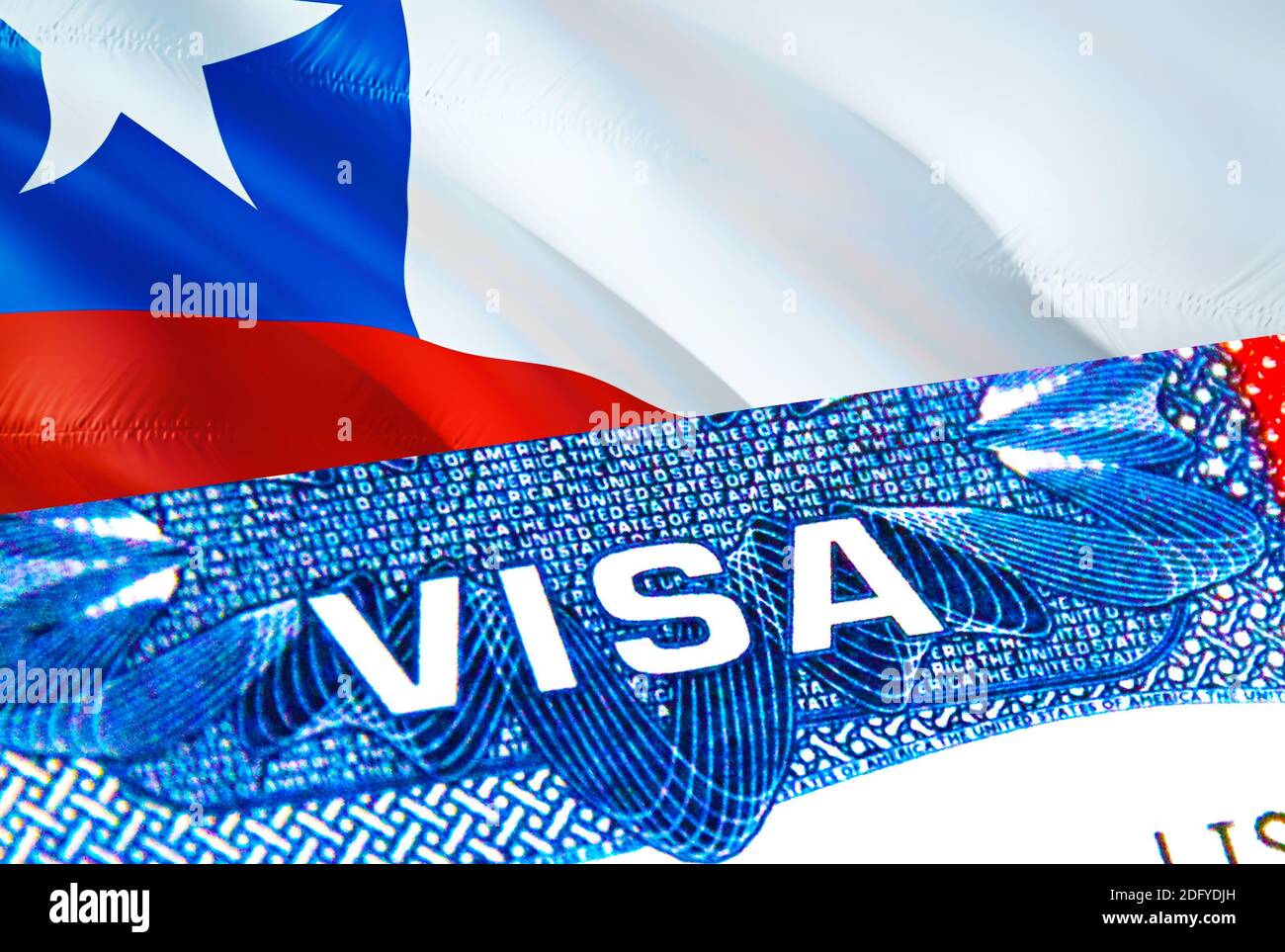 Chile visa stamp in passport with text VISA. passport traveling abroad  concept. Travel to Chile concept - selective focus,3D rendering.  Immigration an Stock Photo - Alamy