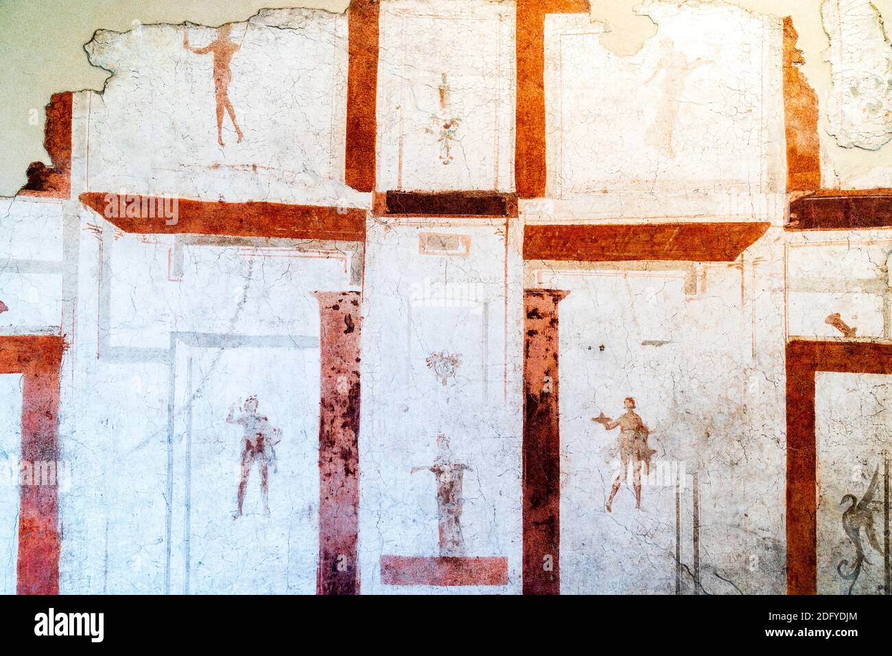 Bedroom wall Roman period Fresco relating to the feminine world from the Villa of Farnesina displayed at the National Roman Museum, Palazzo Massimo. Stock Photo