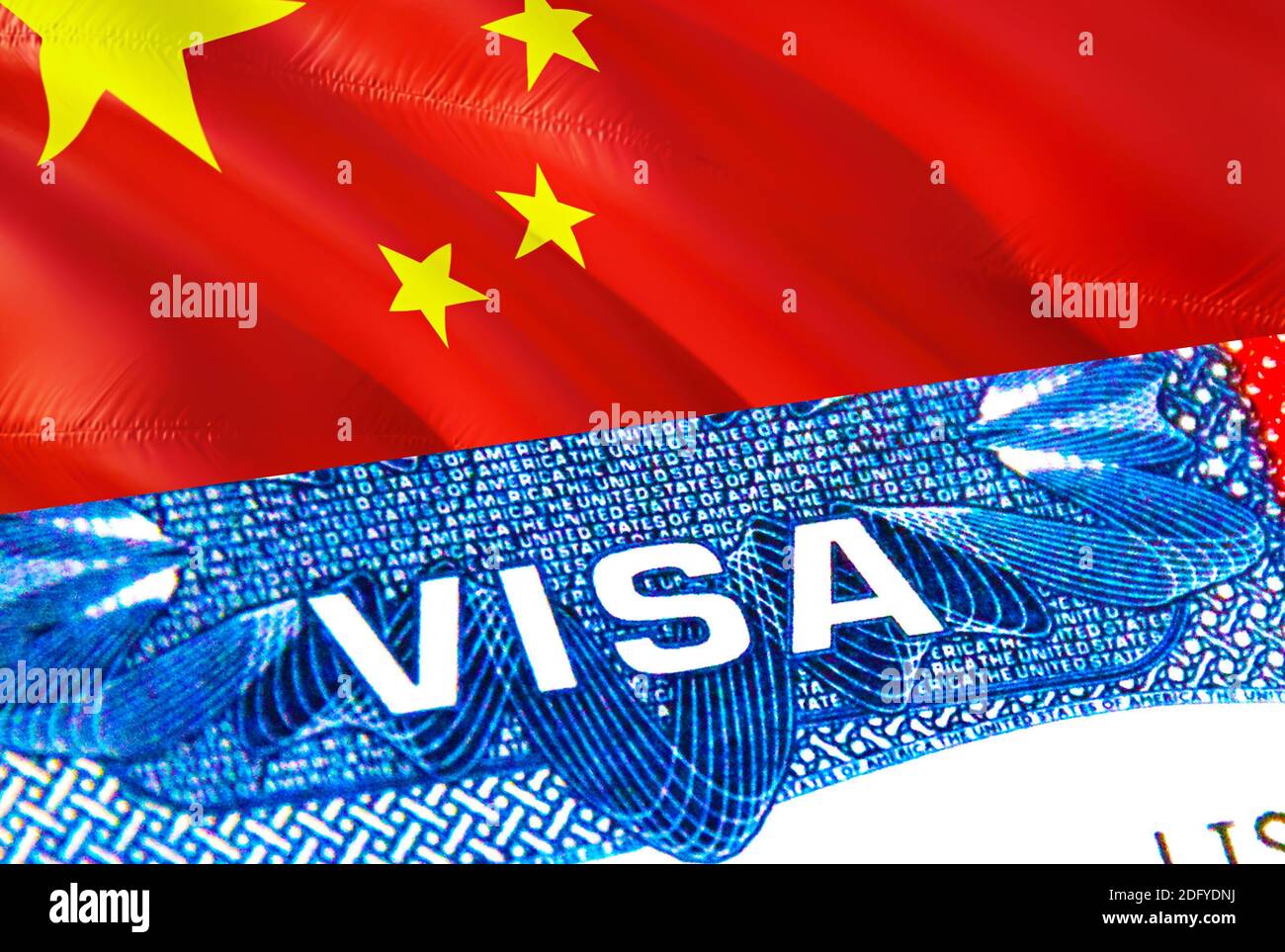 China Visa. Travel to China focusing on word VISA, 3D rendering. China
