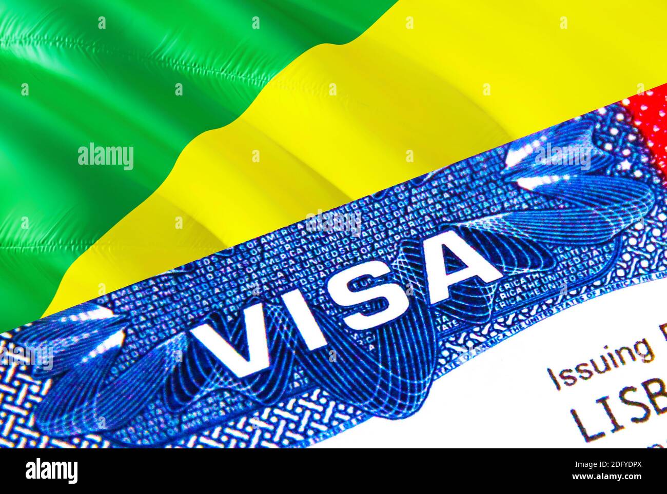Congo Visa in passport. USA immigration Visa for Congo citizens focusing on  word VISA. Travel Congo visa in national identification close-up,3D render  Stock Photo - Alamy