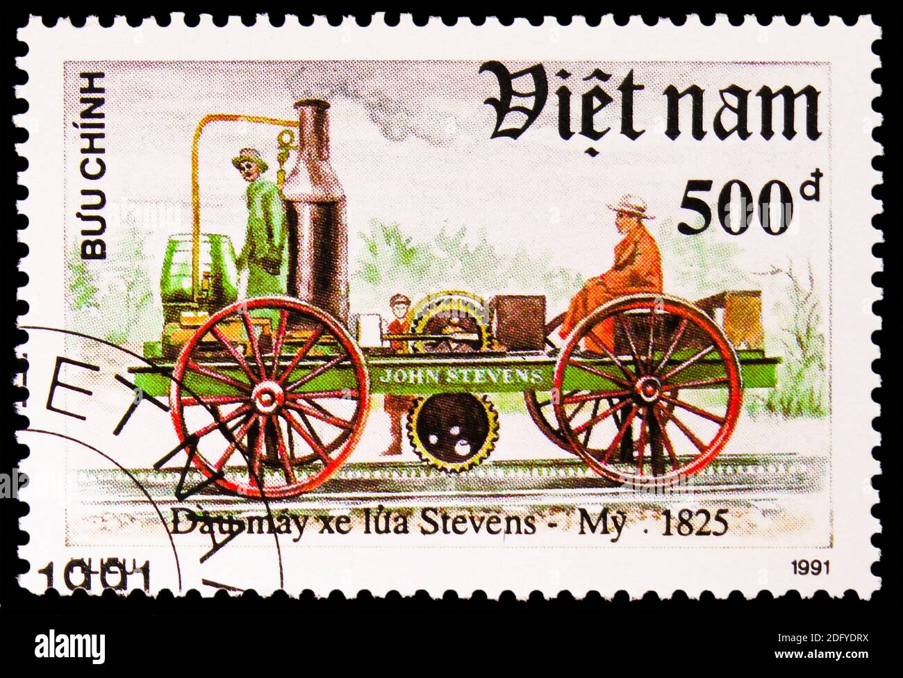 MOSCOW, RUSSIA - AUGUST 28, 2020: Postage stamp printed in Vietnam shows Stevens - USA 1825, Ancient locomotives serie, circa 1991 Stock Photo