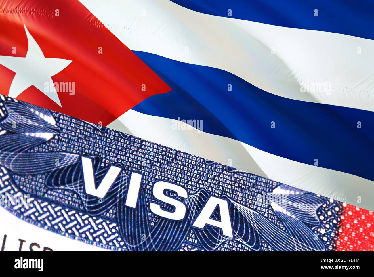 Cuba Visa Document, with Cuba flag in background. Cuba flag with Close