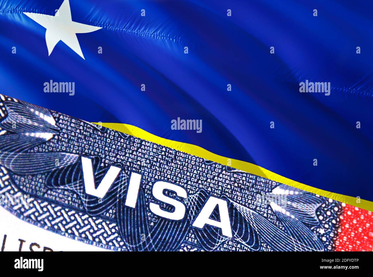 Curacao Visa Document, with Curacao flag in background. Curacao flag with  Close up text VISA on USA visa stamp in passport,3D rendering.Visa passport  Stock Photo - Alamy