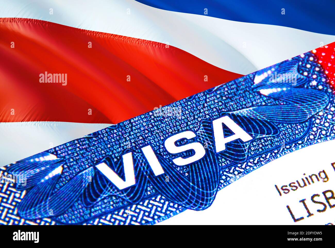 Costa Rica Visa in passport. USA immigration Visa for Costa Rica citizens  focusing on word VISA. Travel Costa Rica visa in national identification  clo Stock Photo - Alamy
