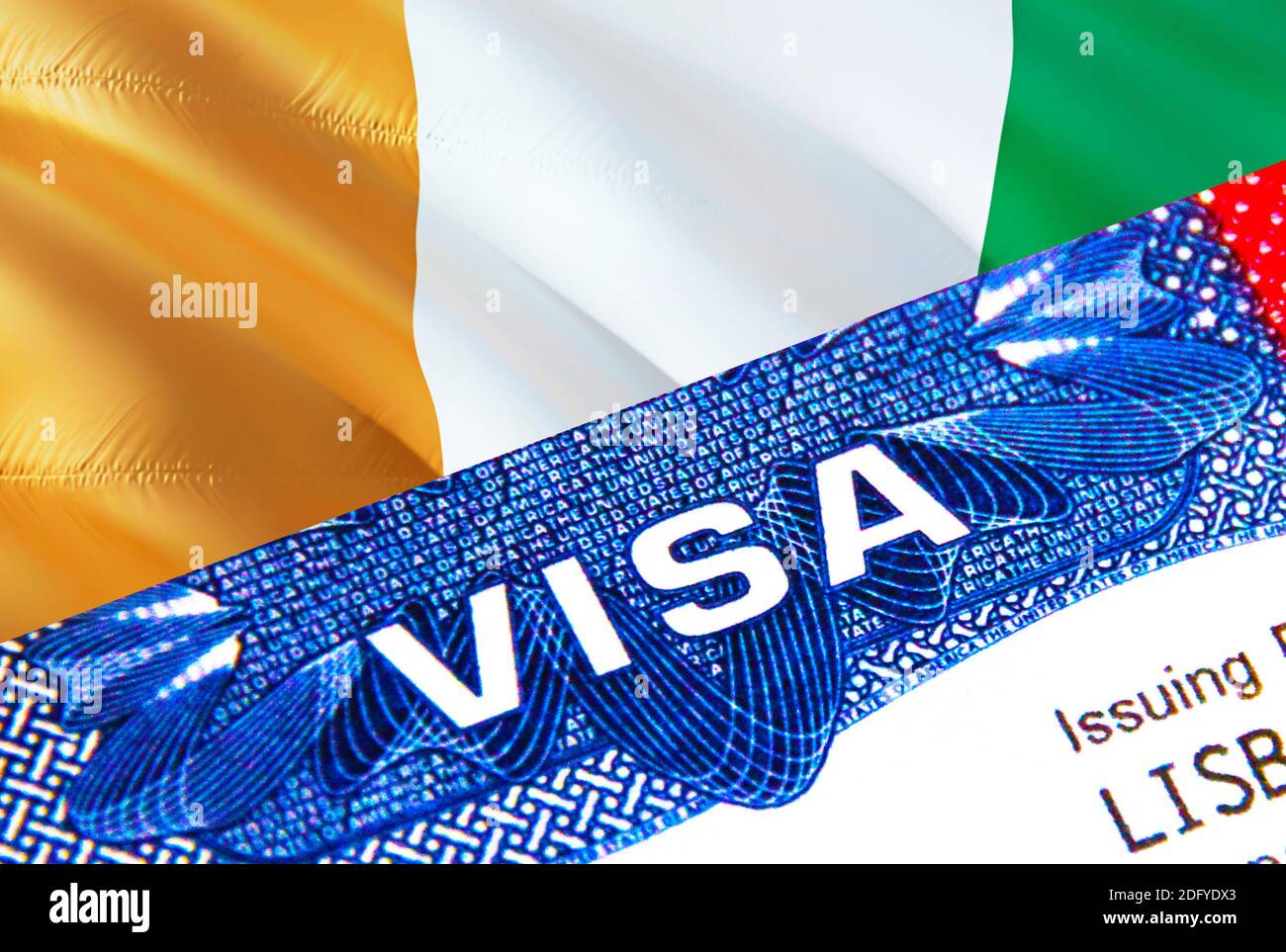 Cote d'Ivoire Visa in passport. USA immigration Visa for Cote d'Ivoire  citizens focusing on word VISA. Travel Cote d'Ivoire visa in national  identific Stock Photo - Alamy