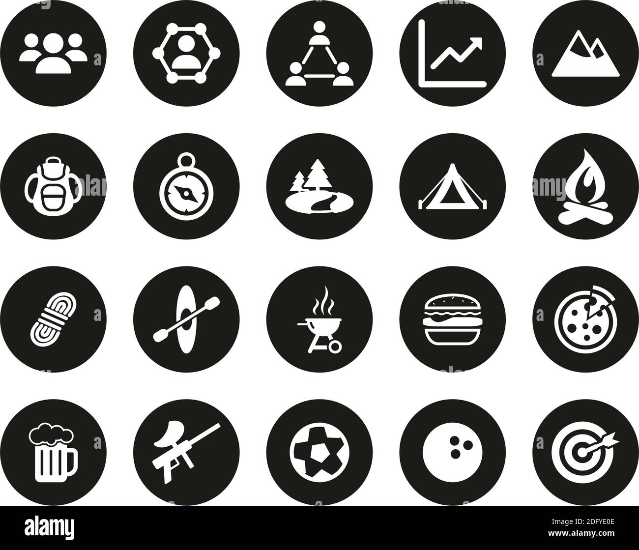 Team Building Icons White On Black Flat Design Circle Set Big Stock ...
