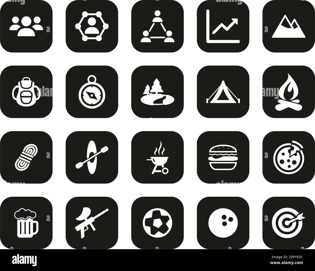 Team Building Icons White On Black Flat Design Set Big Stock Vector ...