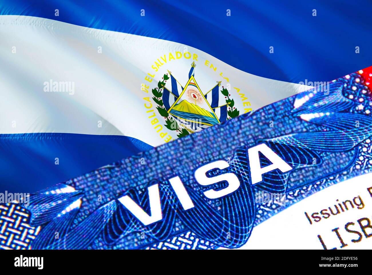 text VISA on El Salvador visa stamp in passport. passport traveling abroad  concept. Travel to El Salvador concept - selective focus,3D rendering. Immi  Stock Photo - Alamy