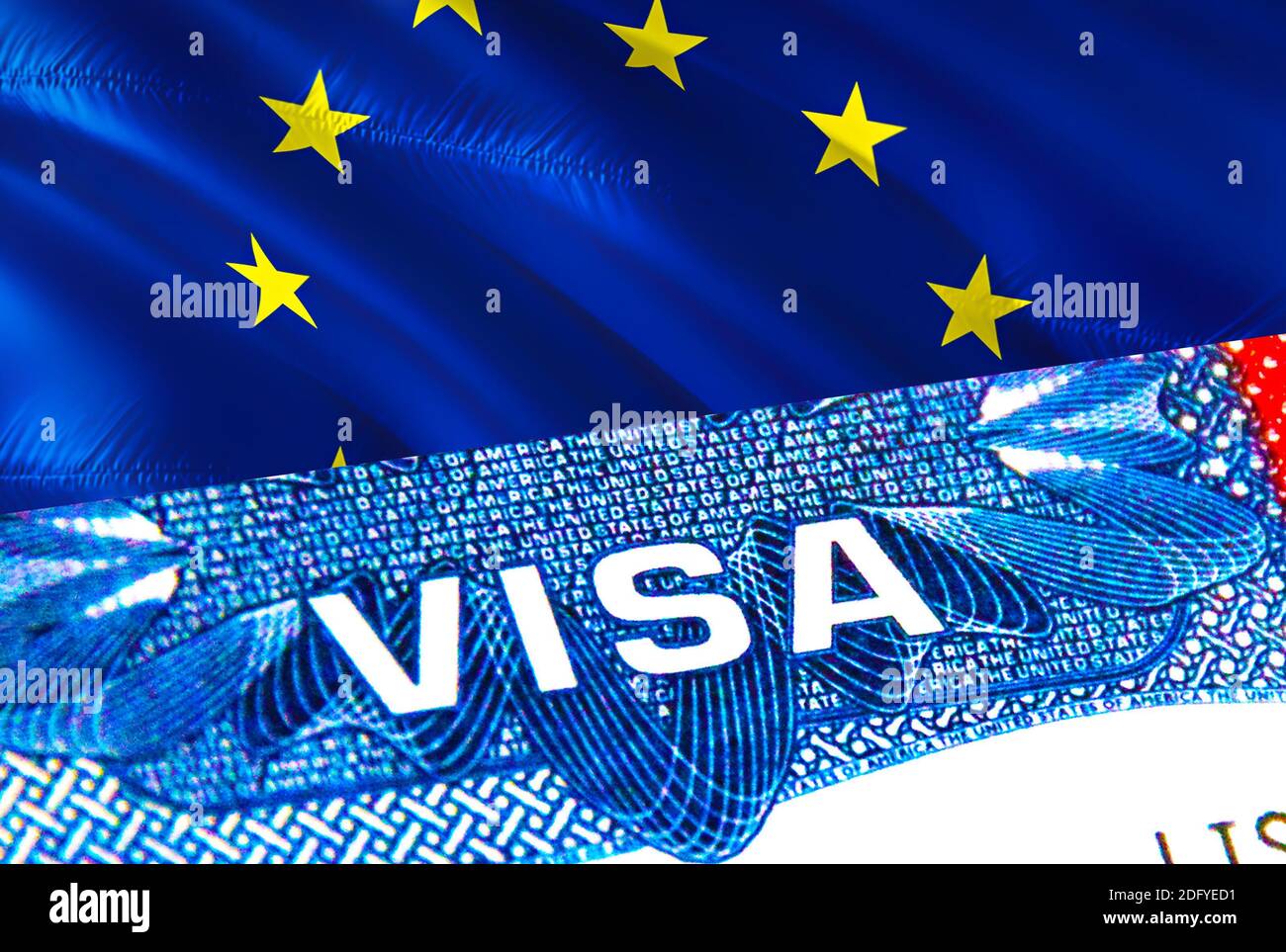 European Union Visa. Travel to European Union focusing on word VISA, 3D  rendering. European Union immigrate concept with visa in passport. European  Un Stock Photo - Alamy