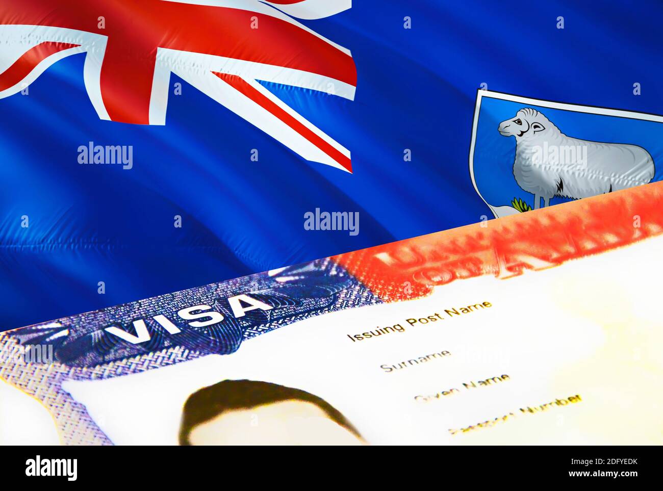 Falkland Islands immigration document close up. Passport visa on