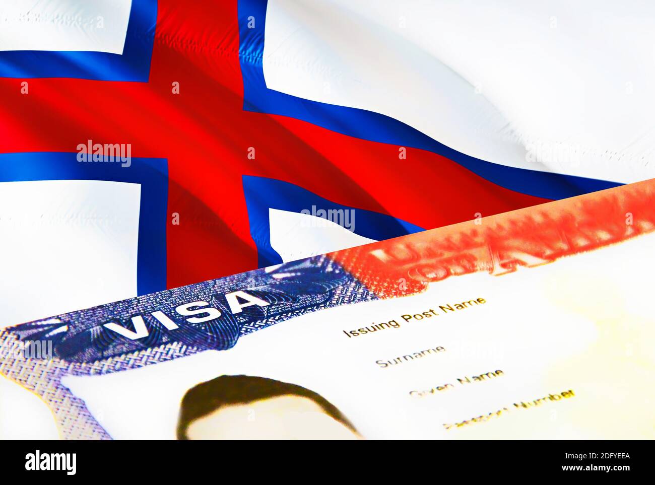 Faroe Islands immigration document close up. Passport visa on Faroe