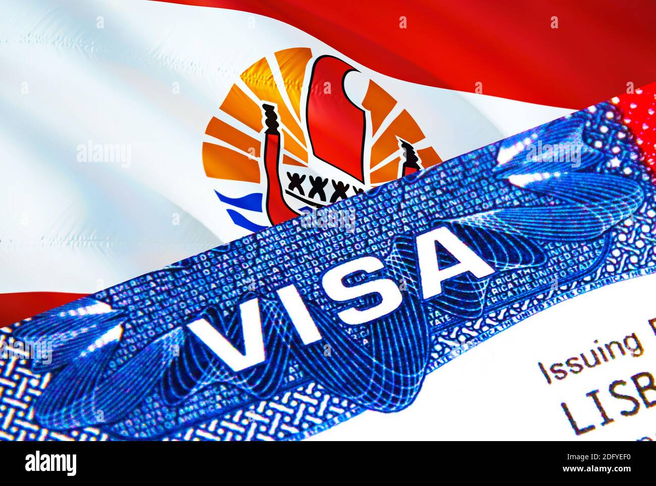 French Polynesia Visa in passport. USA immigration Visa for French  Polynesia citizens focusing on word VISA. Travel French Polynesia visa in  national Stock Photo - Alamy