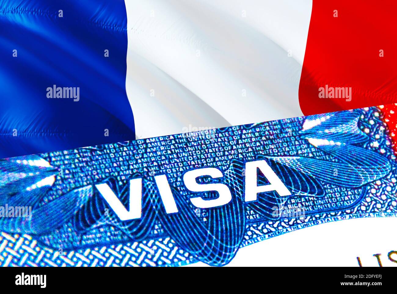 France Visa. Travel to France focusing on word VISA, 3D rendering