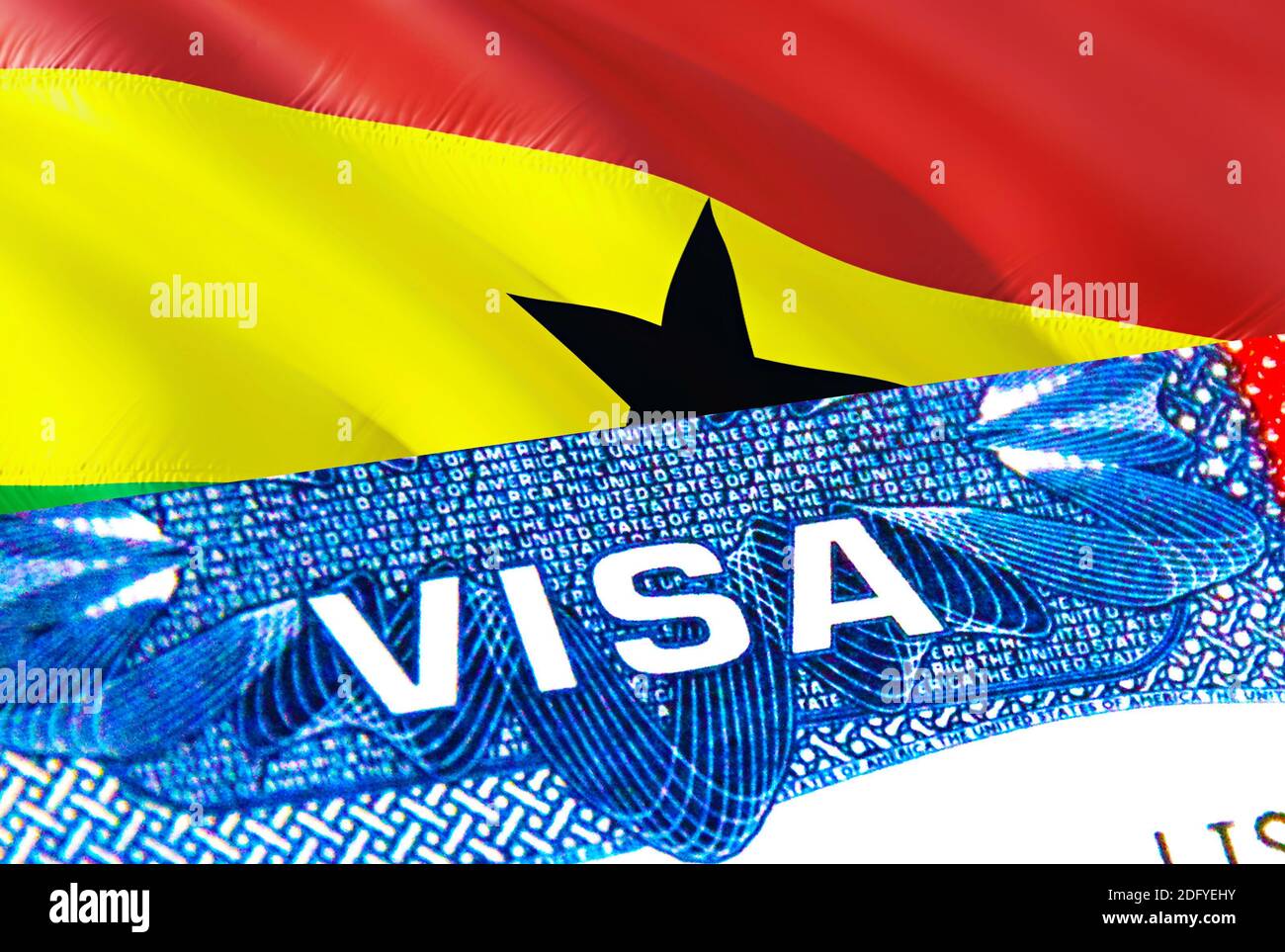 Ghana Visa. Travel to Ghana focusing on word VISA, 3D rendering. Ghana