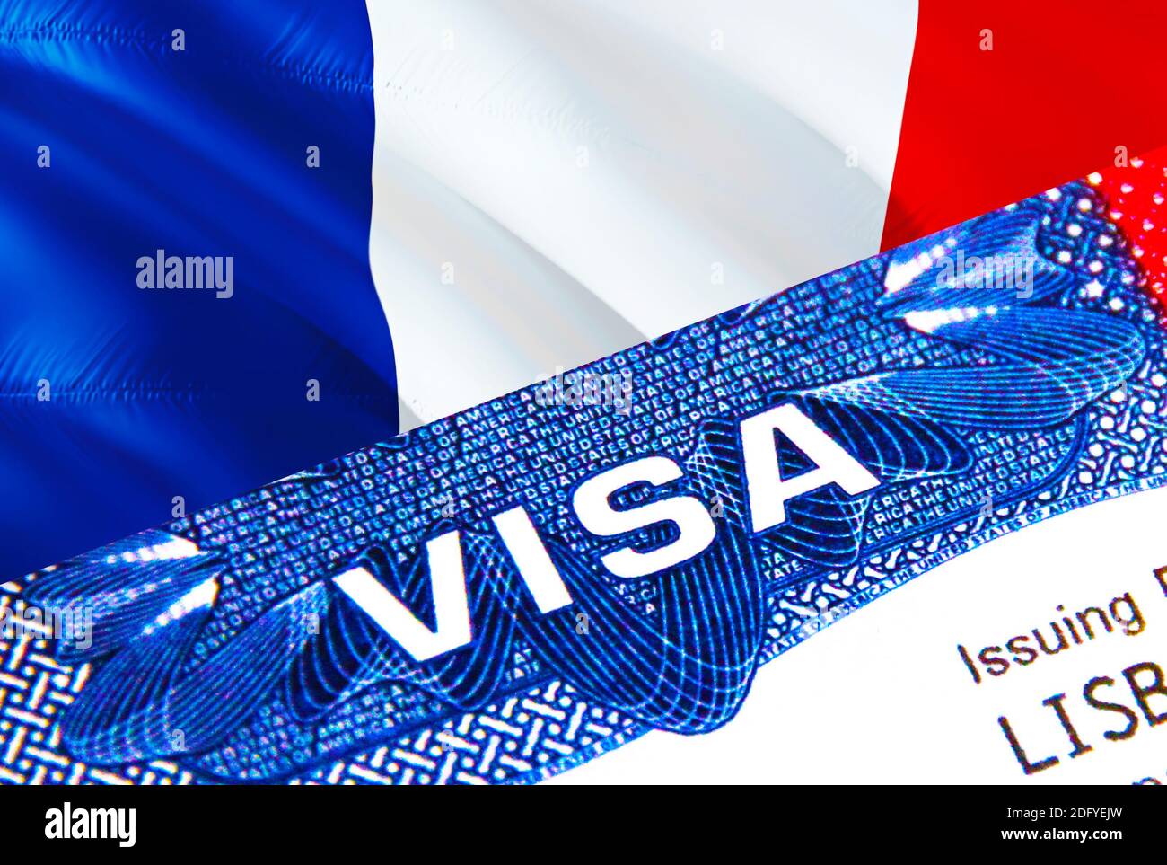 France Visa in passport. USA immigration Visa for France citizens focusing  on word VISA. Travel France visa in national identification close-up,3D ren  Stock Photo - Alamy