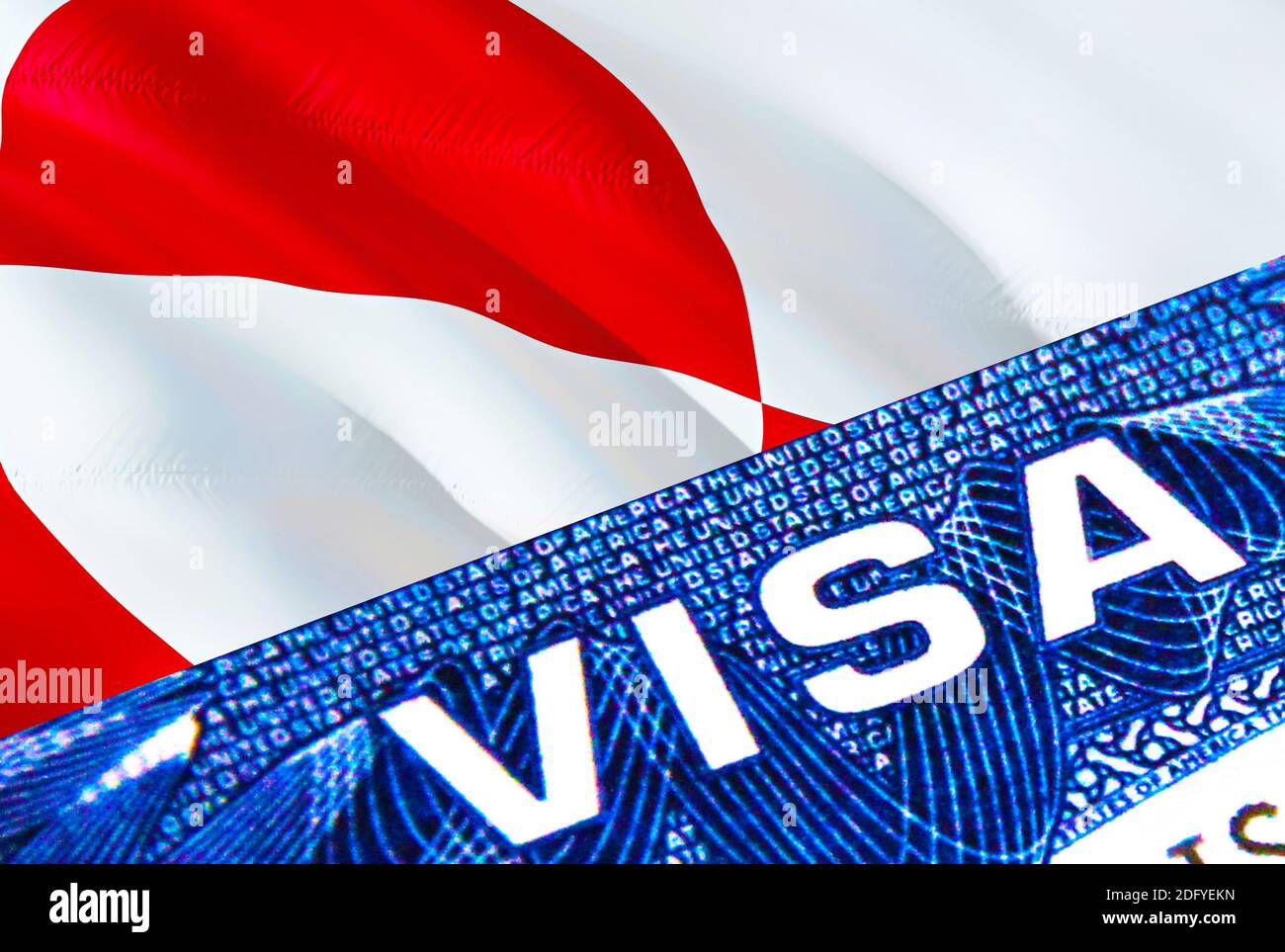 Greenland visa document close up. Passport visa on Greenland flag