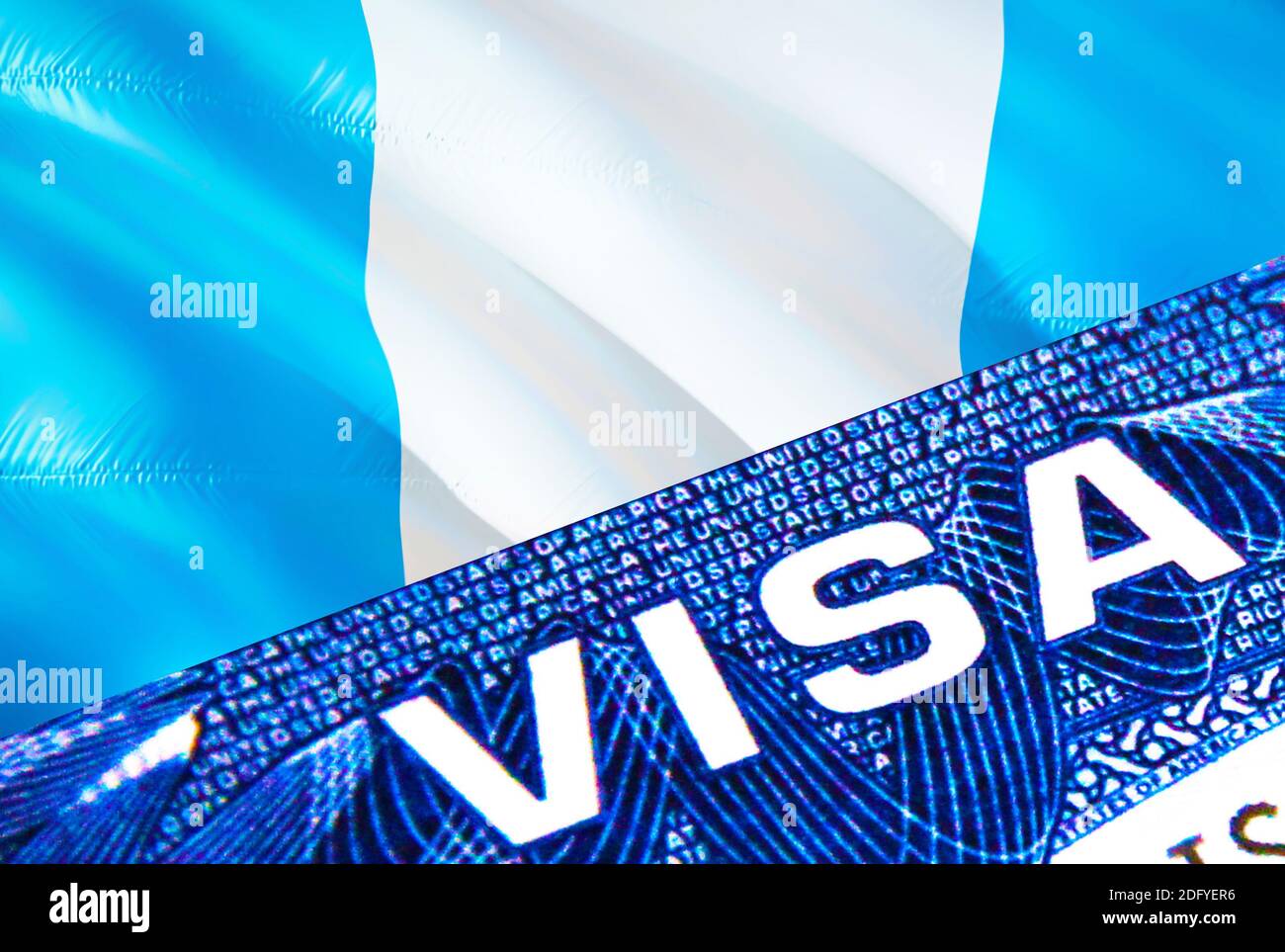 Guatemala visa document close up. Passport visa on Guatemala flag