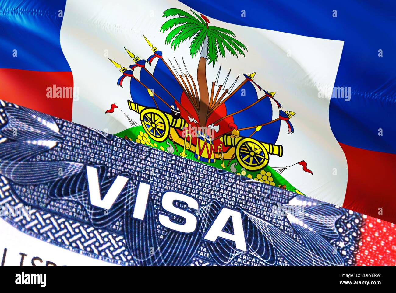 Haiti Visa Document, with Haiti flag in background. Haiti flag with Close  up text VISA on USA visa stamp in passport,3D rendering.Visa passport stamp  Stock Photo - Alamy