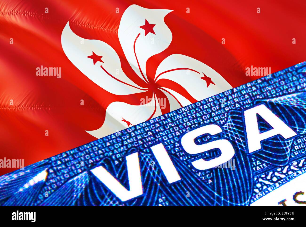 Hong Kong Visa Document Close Up Passport Visa On Hong Kong Flag Hong   Hong Kong Visa Document Close Up Passport Visa On Hong Kong Flag Hong Kong Visitor Visa In Passport3d Rendering Hong Kong Multi Entrance In Passpo 2DFYETJ 