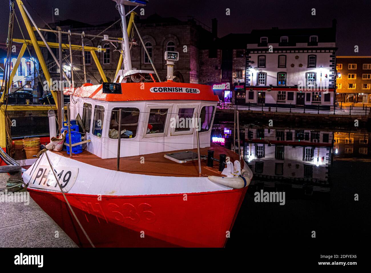 Fishing boat Cornish Gem moored alongside in Sutton Harbour, Plymouth. Stock Photo