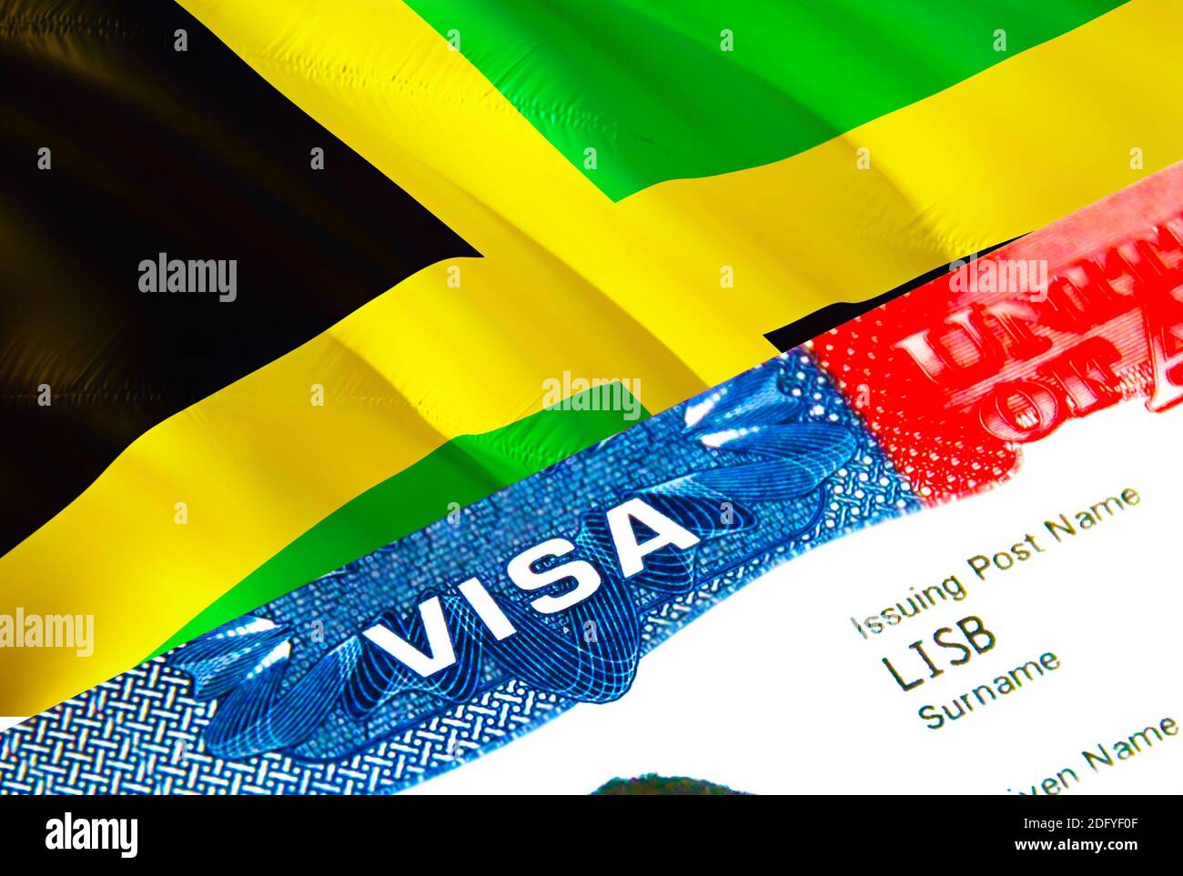 Jamaica Immigration Visa Closeup Visa To Jamaica Focusing On Word VISA   Jamaica Immigration Visa Closeup Visa To Jamaica Focusing On Word Visa 3d Rendering Travel Or Migration To Jamaica Destination Concept With Visa In 2DFYF0F 