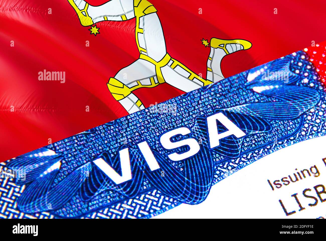 Isle of Man Visa in passport. USA immigration Visa for Isle of Man citizens  focusing on word VISA. Travel Isle of Man visa in national identification  Stock Photo - Alamy