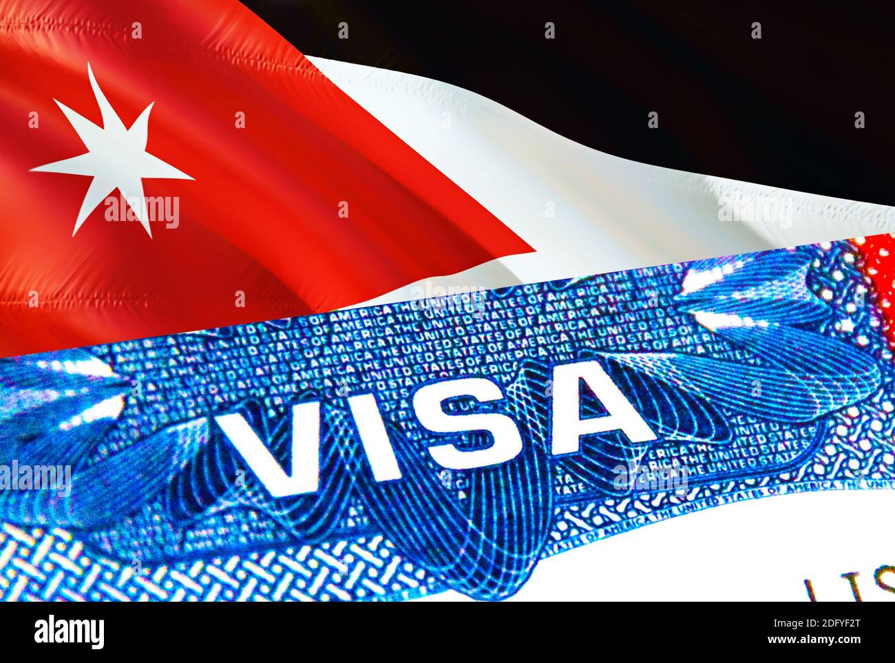 Jordan Visa. Travel to Jordan focusing on word VISA, 3D rendering