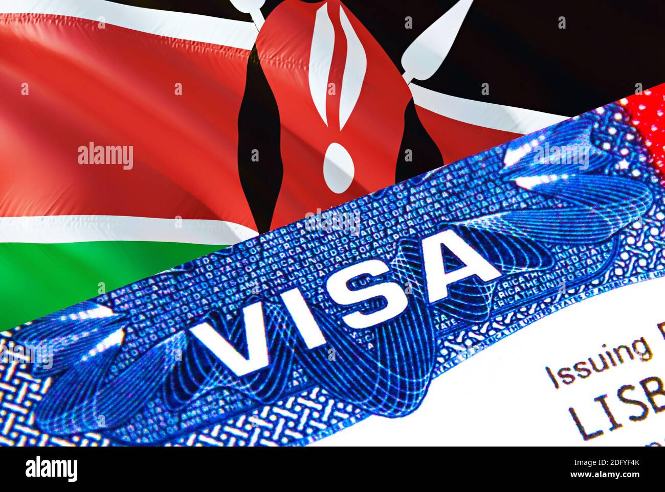 Kenya Visa in passport. USA immigration Visa for Kenya citizens focusing on  word VISA. Travel Kenya visa in national identification close-up,3D render  Stock Photo - Alamy
