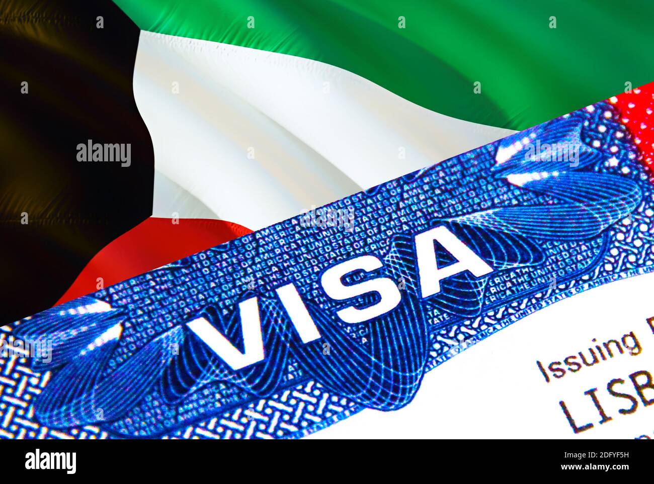 Kuwait Visa in passport. USA immigration Visa for Kuwait citizens