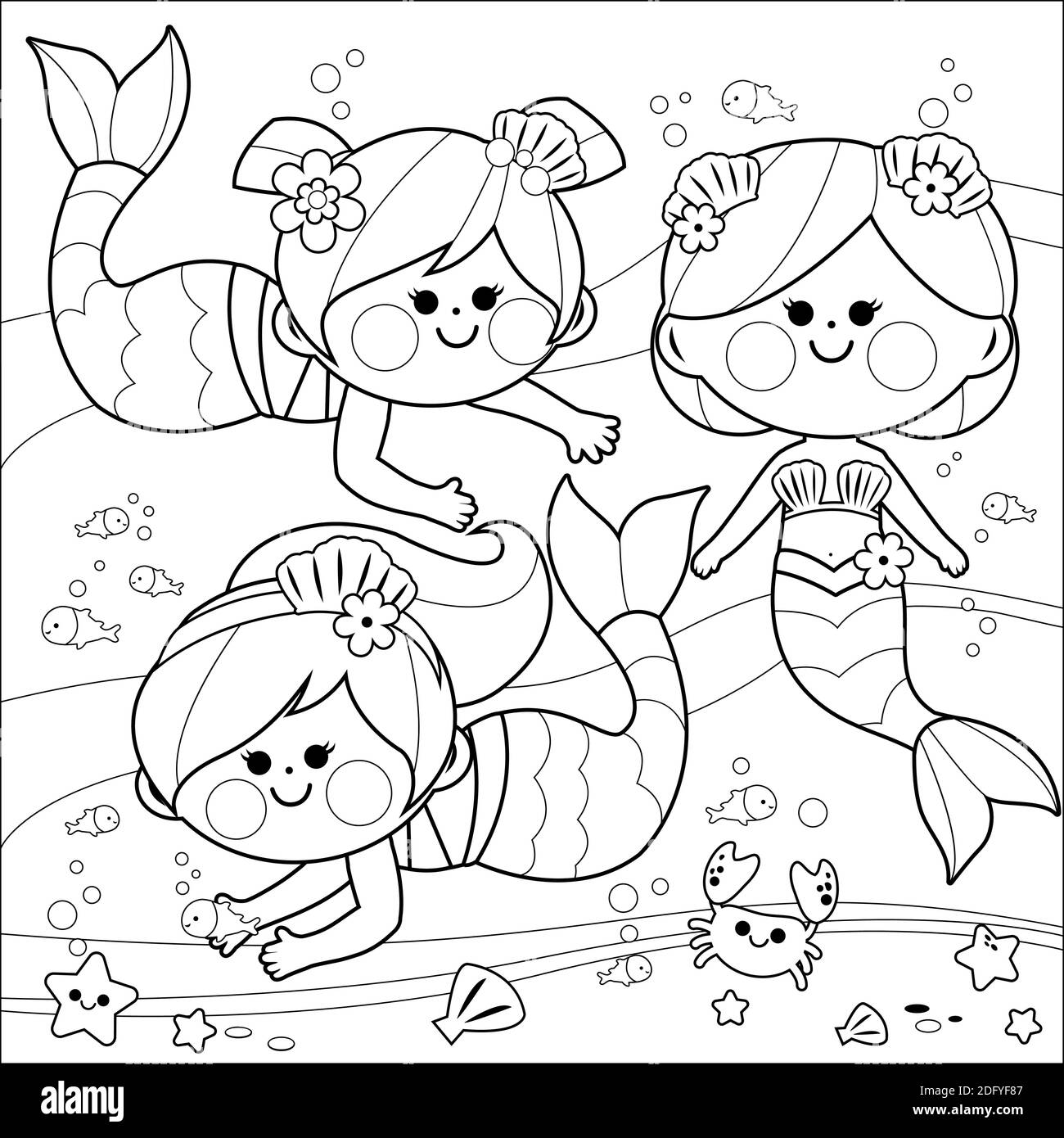 Download Beautiful Mermaids Swimming Underwater Vector Black And White Coloring Page Stock Vector Image Art Alamy