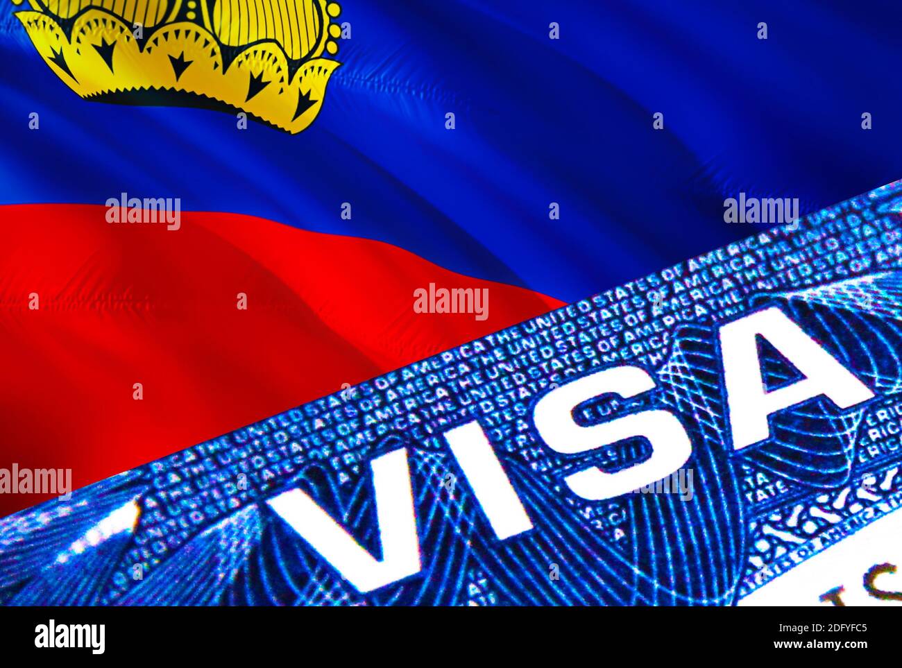 Liechtenstein Visa Document Close Up Passport Visa On Liechtenstein   Liechtenstein Visa Document Close Up Passport Visa On Liechtenstein Flag Liechtenstein Visitor Visa In Passport3d Rendering Liechtenstein Multi En 2DFYFC5 