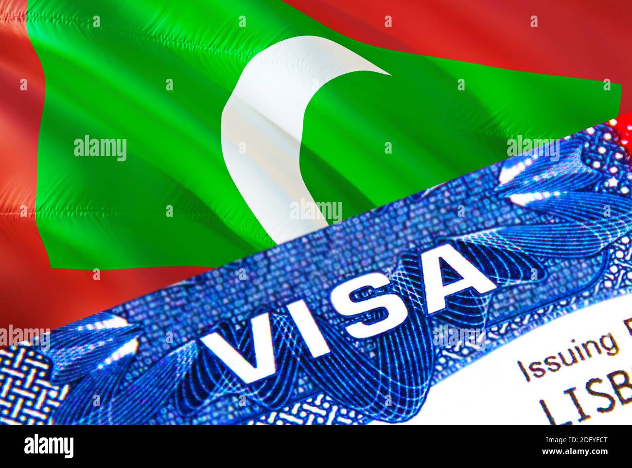 Maldives visa stamp in passport with VISA text. Passport traveling ...
