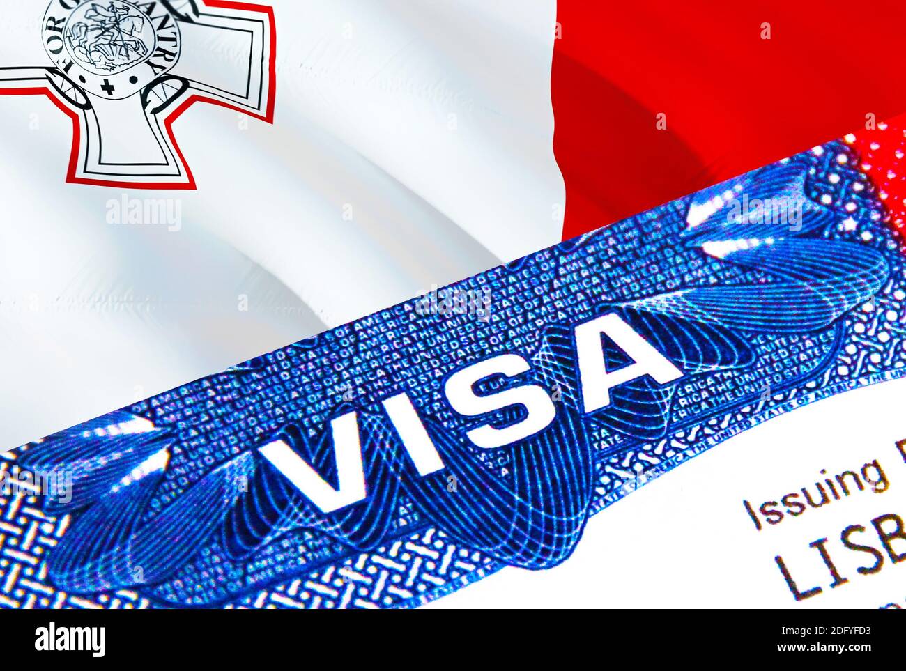 Malta visa stamp in passport with text VISA. passport traveling abroad  concept. Travel to Malta concept - selective focus,3D rendering.  Immigration an Stock Photo - Alamy