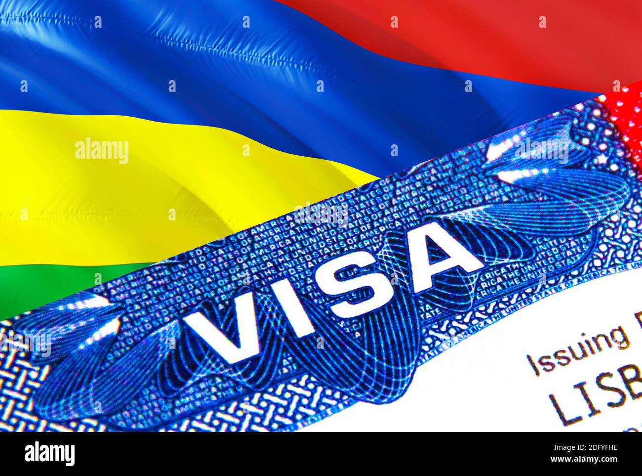 Mauritius Visa in passport. USA immigration Visa for Mauritius citizens  focusing on word VISA. Travel Mauritius visa in national identification  close Stock Photo - Alamy