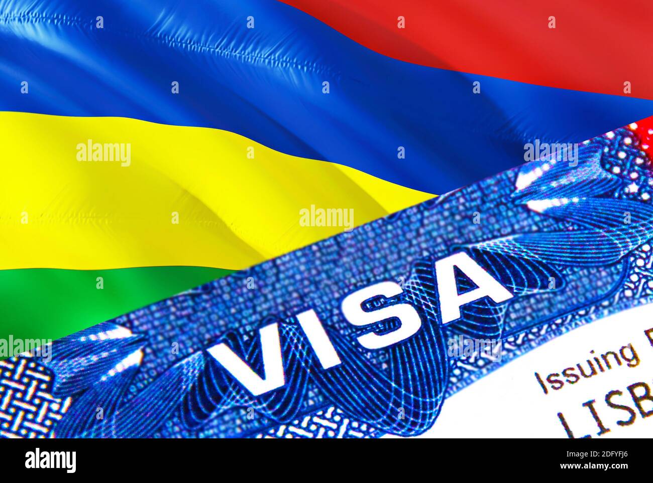 Mauritius visa stamp in passport with VISA text. Passport traveling abroad  concept. Travel to Mauritius concept - selective focus,3D rendering. Immigr  Stock Photo - Alamy