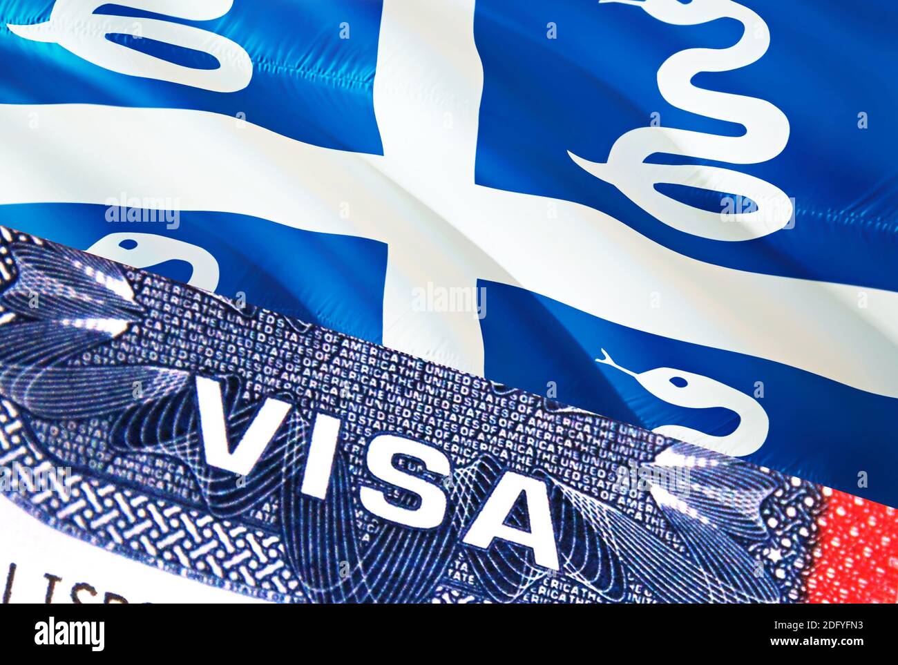 Martinique Visa Document, with Martinique flag in background. Martinique  flag with Close up text VISA on USA visa stamp in passport,3D rendering.Visa  Stock Photo - Alamy