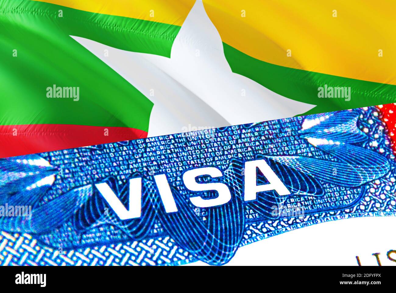 Myanmar Visa. Travel to Myanmar focusing on word VISA, 3D rendering. Myanmar  immigrate concept with visa in passport. Myanmar tourism entrance in pass  Stock Photo - Alamy