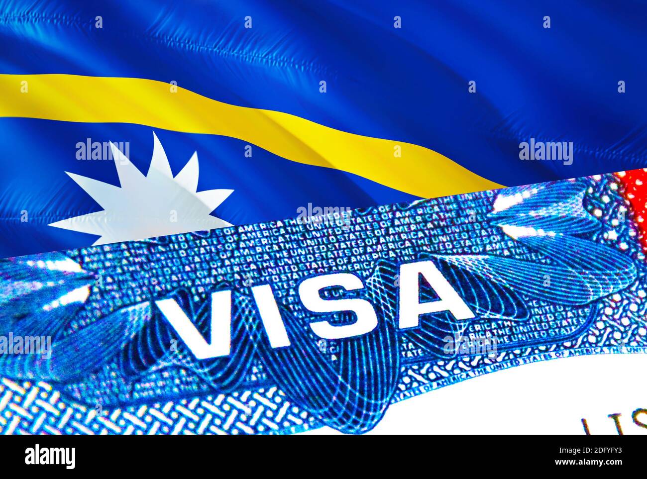 Nauru Visa. Travel to Nauru focusing on word VISA, 3D rendering. Nauru