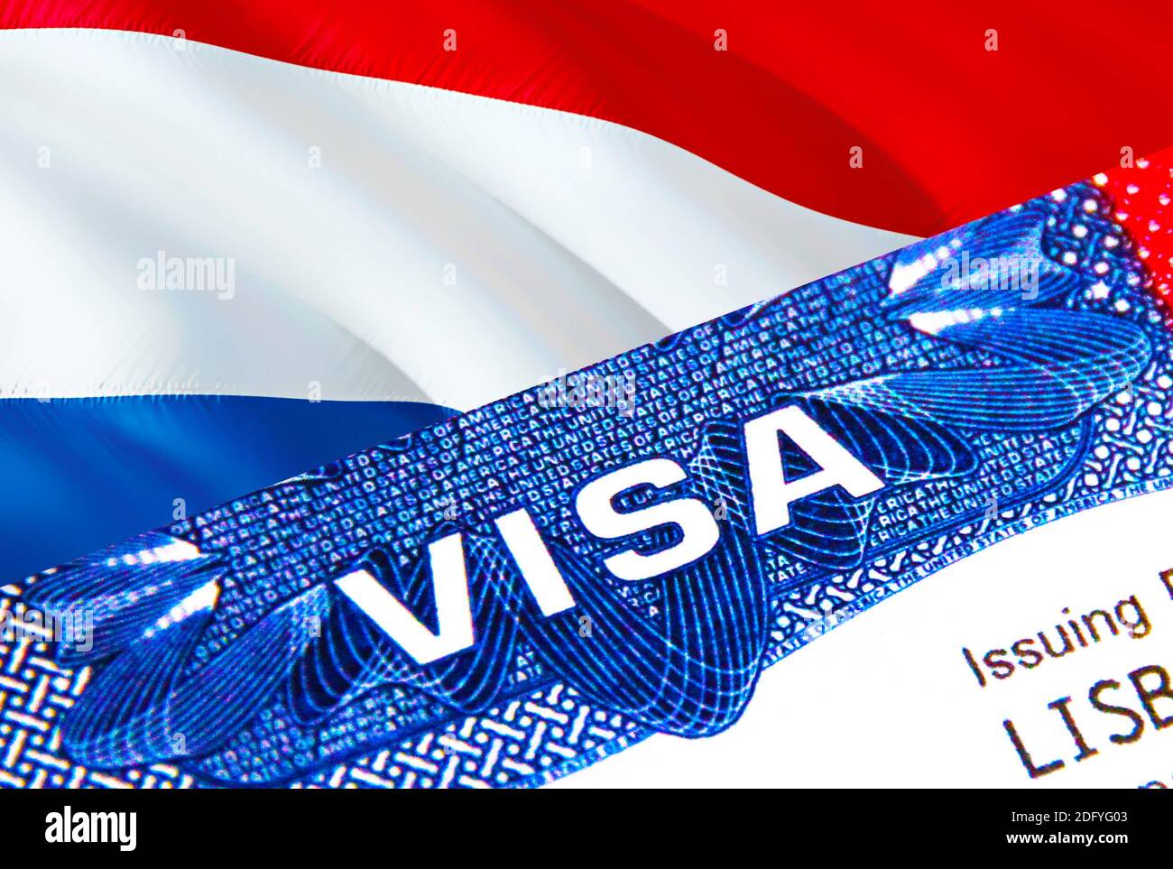Netherlands Visa in passport. USA immigration Visa for Netherlands citizens  focusing on word VISA. Travel Netherlands visa in national identification  Stock Photo - Alamy