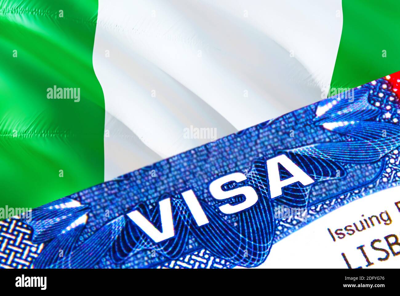 Nigeria visa stamp in passport with text VISA. passport traveling ...