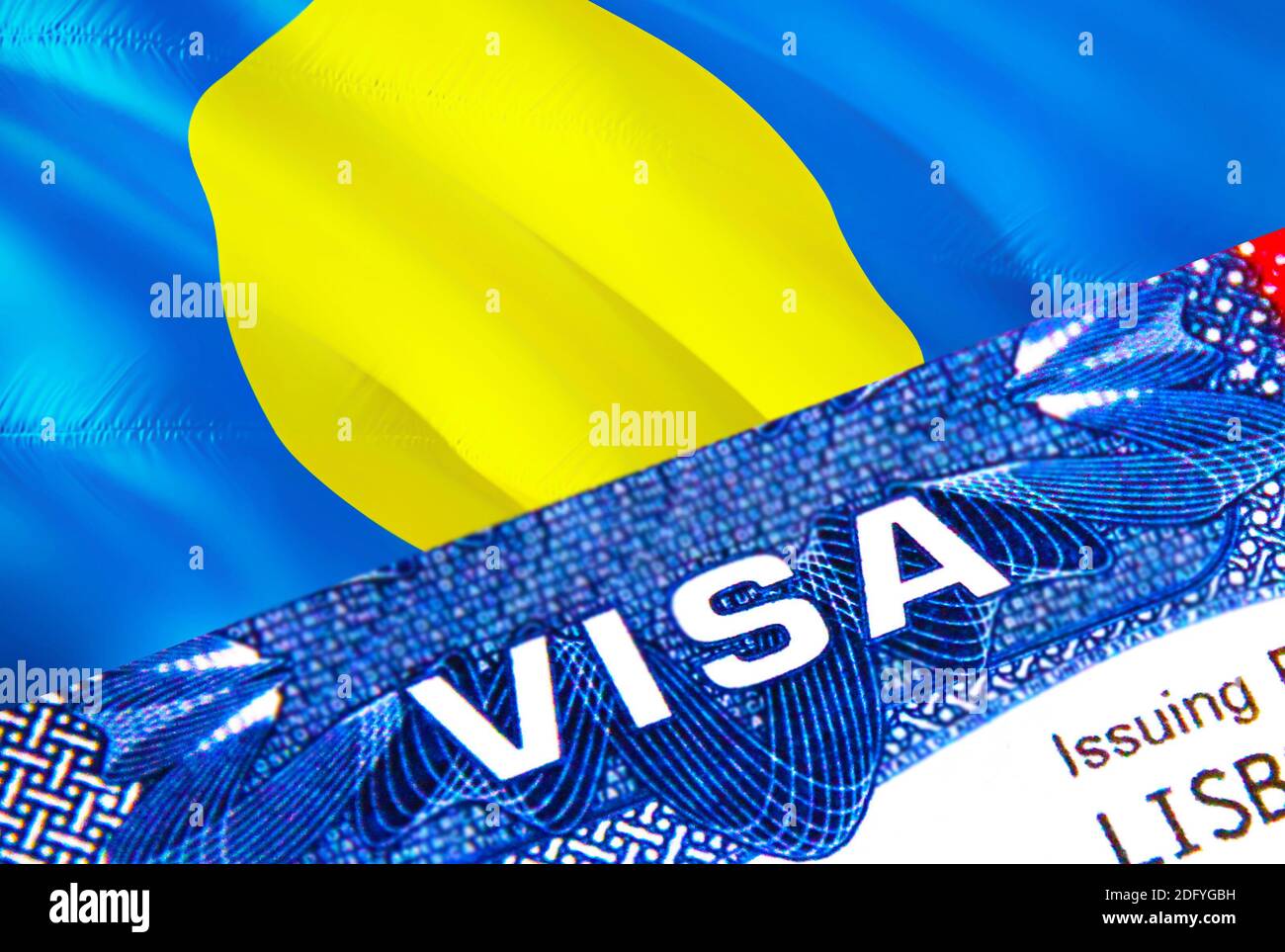 Palau Visa Stamp In Passport With VISA Text Passport Traveling Abroad Concept Travel To Palau palau-visa-stamp-in-passport-with-visa-text-passport-traveling-abroad-concept-travel-to-palau