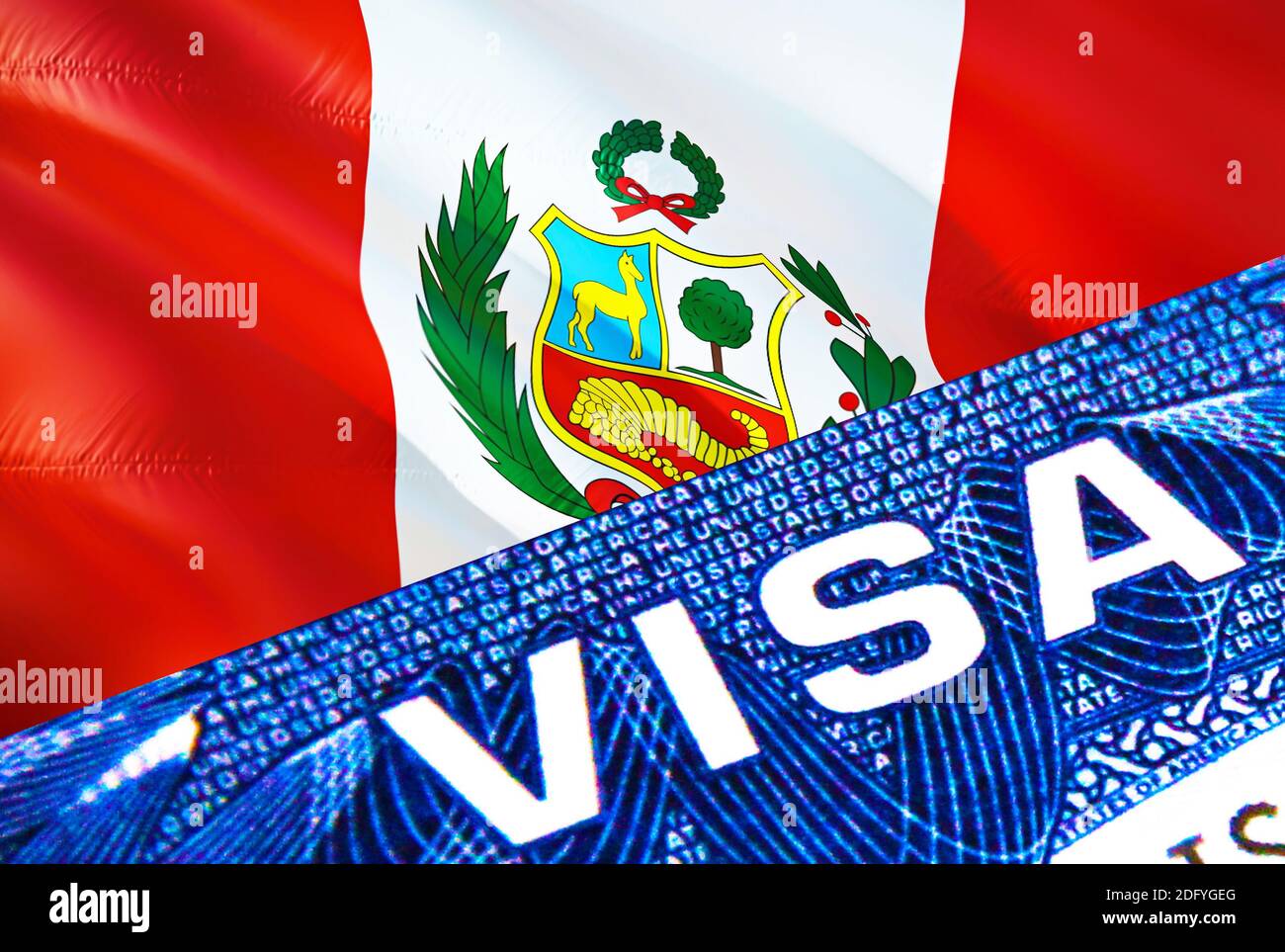 Peru visa document close up. Passport visa on Peru flag. Peru visitor visa  in passport,3D rendering. Peru multi entrance in passport. Closeup of Visa  Stock Photo - Alamy