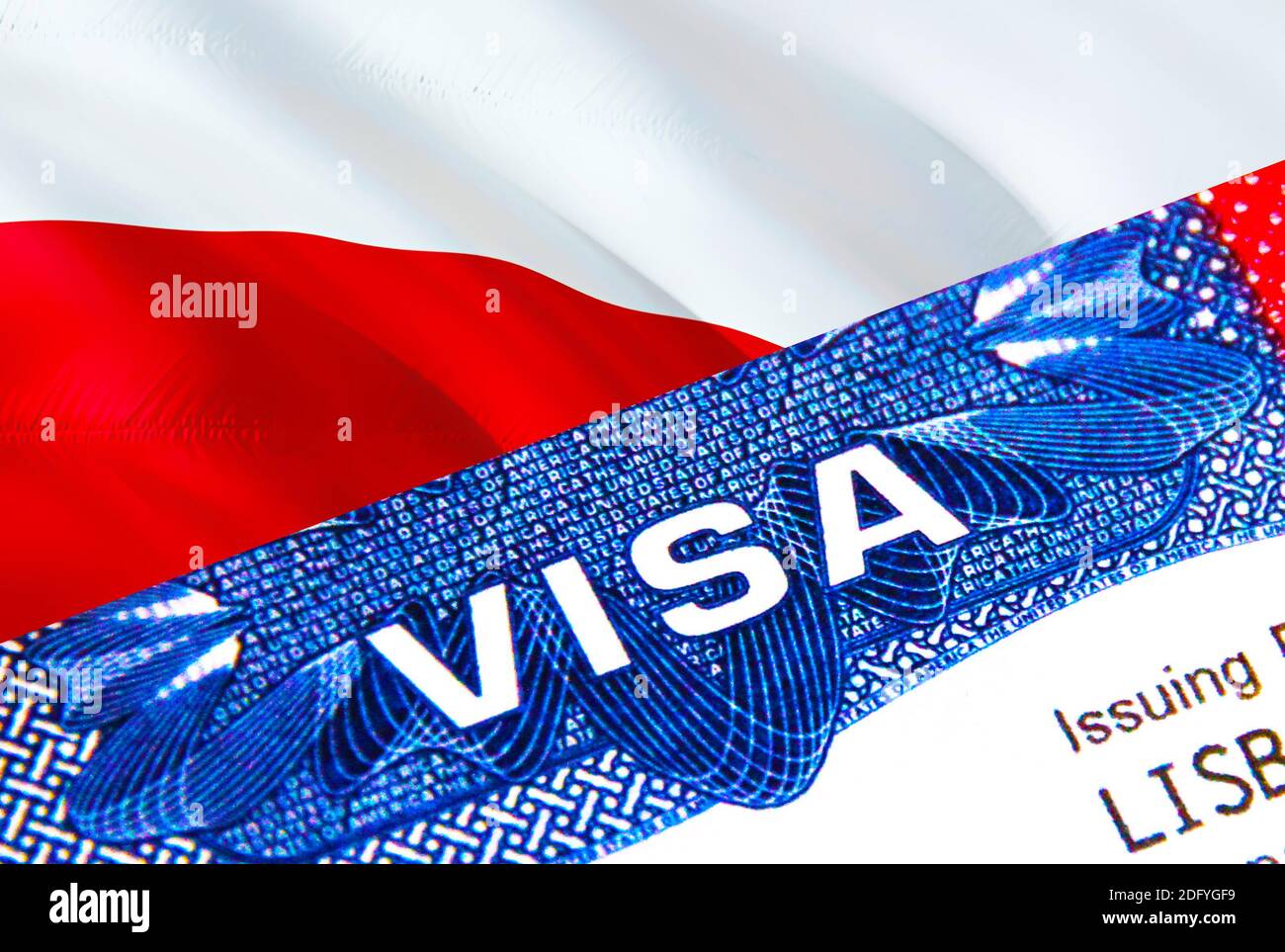 Poland Visa in passport. USA immigration Visa for Poland citizens focusing  on word VISA. Travel Poland visa in national identification close-up,3D ren  Stock Photo - Alamy