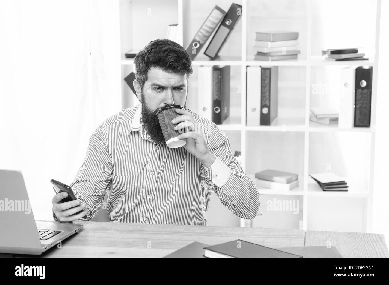 Office routine. Office worker formal suit. Managing project. Doing ...