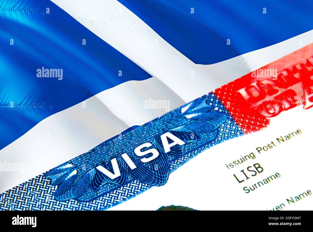 Scotland immigration visa. Closeup Visa to Scotland focusing on word VISA,  3D rendering. Travel or migration to Scotland destination concept with visa  Stock Photo - Alamy