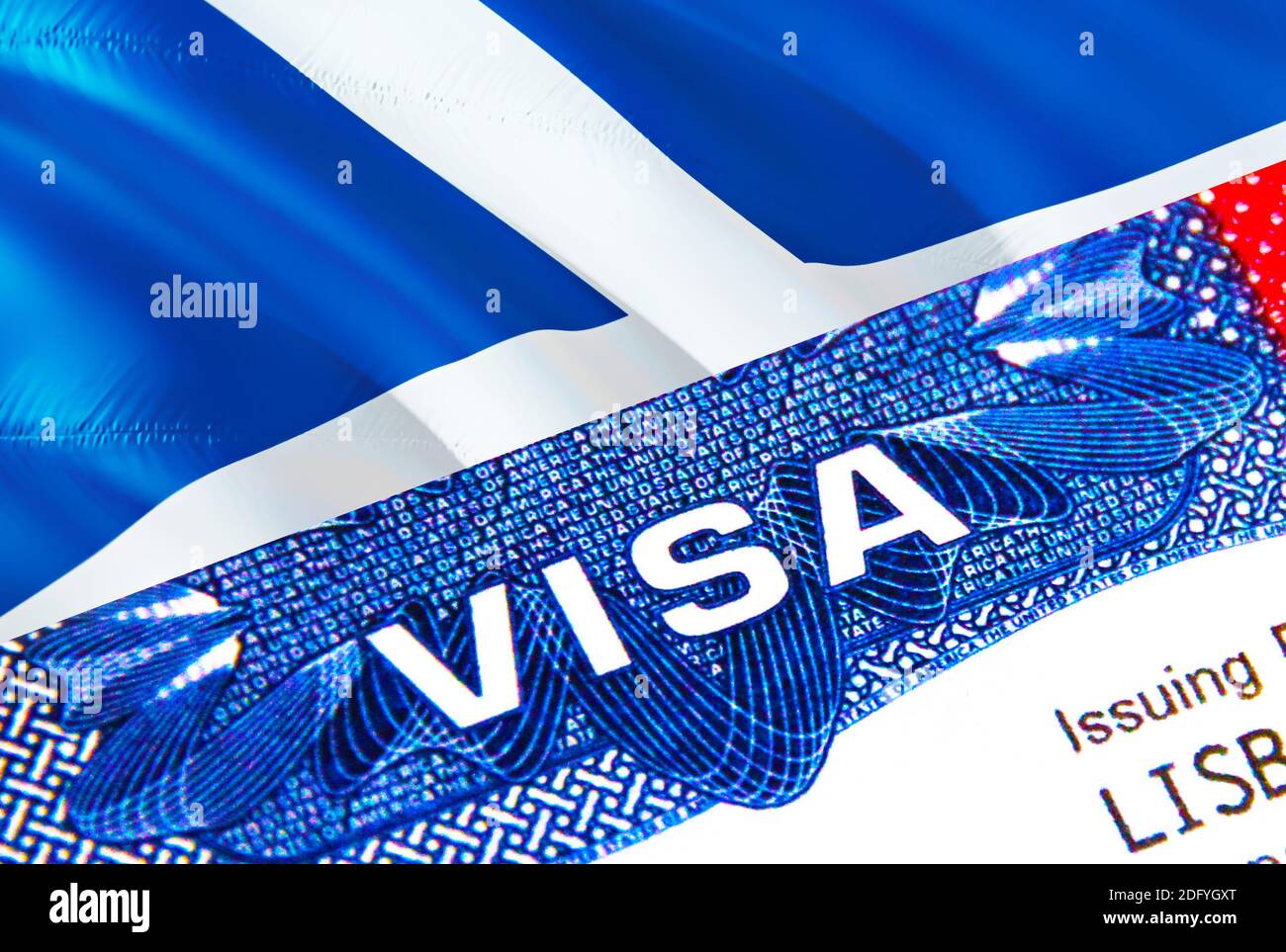 Scotland Visa in passport. USA immigration Visa for Scotland citizens  focusing on word VISA. Travel Scotland visa in national identification  close-up Stock Photo - Alamy